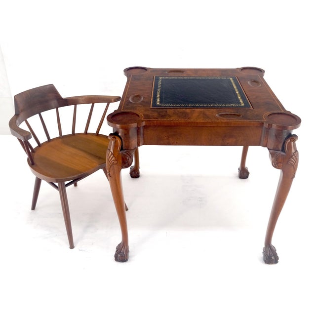 Leather Top Chippendale Style Ball & Claw Feet Backgammon Chess Game Table MINT! For Sale - Image 9 of 13