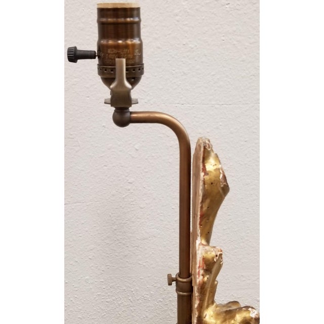 Wood Giltwood Hand Carved Lamps on Acrylic Bases; One With Adjustable Height Pair For Sale - Image 7 of 9