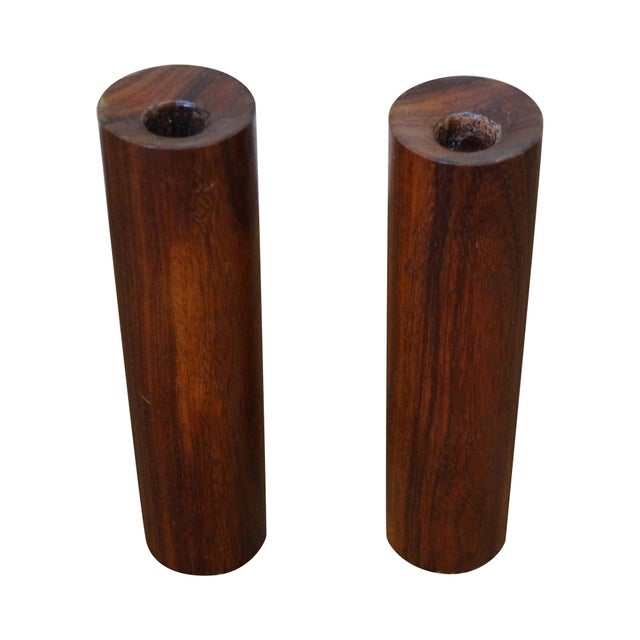Midcentury Danish Modern Teak Cylinder Candle Sticks A Pair Chairish