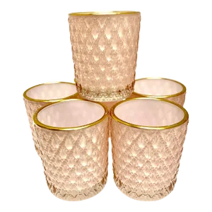 Pale Pink & Gold Textured Glass Votive Candleholders, Set of Six
