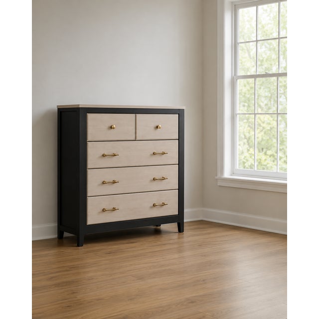 This beautifully refinished five-drawer dresser offers a timeless blend of modern simplicity and warm natural materials....