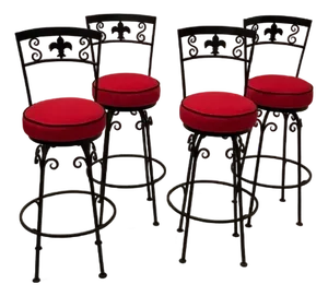 Hand Wrought Iron Fleur Di Lis Motif Bar Stools