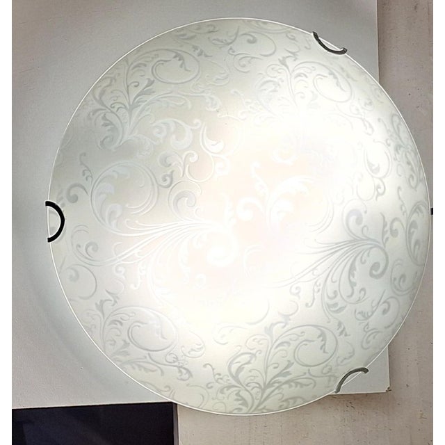 White Vintage Ceiling Lamp with White Patterned Glass Shade by Honsel, 2000s For Sale - Image 8 of 8