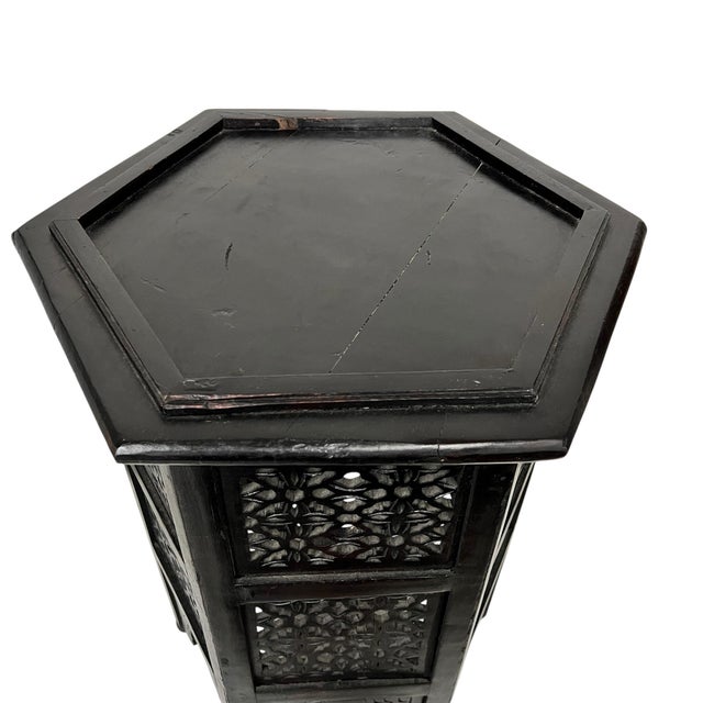 Mid 20th Century Vintage Anglo Indian Hexagon Hand Carved Drink Table For Sale - Image 5 of 6