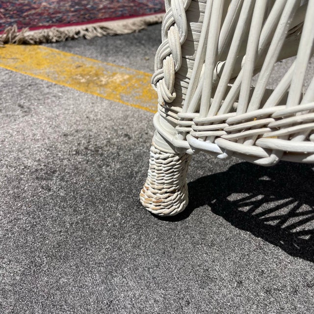 Coastal 20th Century Woven Wicker Wingback Peacock Chair For Sale - Image 3 of 12