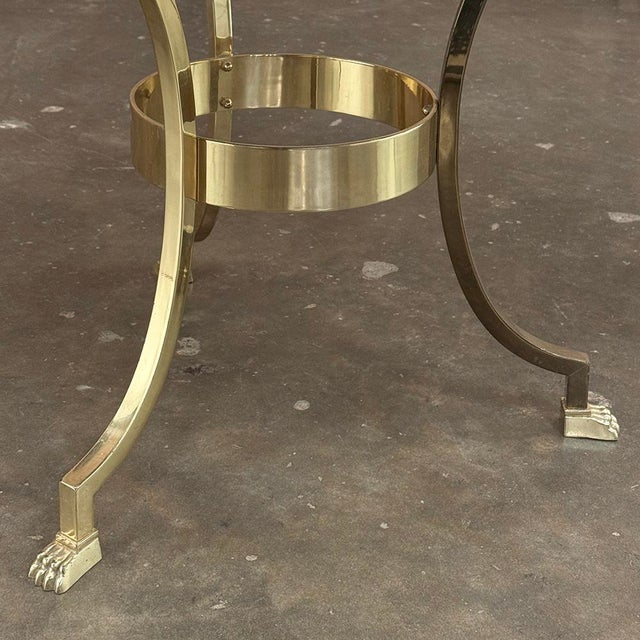 Mid Century Polished Brass Tripod Table With Lion Heads and Stone Top For Sale - Image 10 of 17