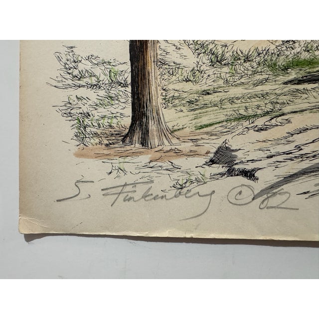 Vintage Signed S. Finkelstein Central Park New York City Skyline Mixed Media Drawing For Sale In Atlanta - Image 6 of 8