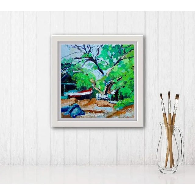 Abstract Joe's Boat and the Monkeypod Tree - Oil Impressionist Painting For Sale - Image 3 of 7