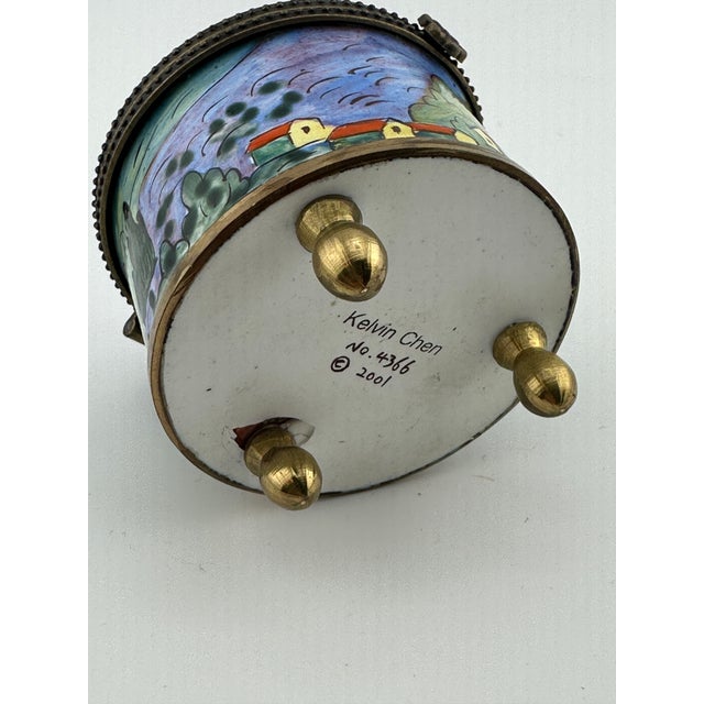 Metal Vintage Enameled Trinket Box For Sale - Image 7 of 9