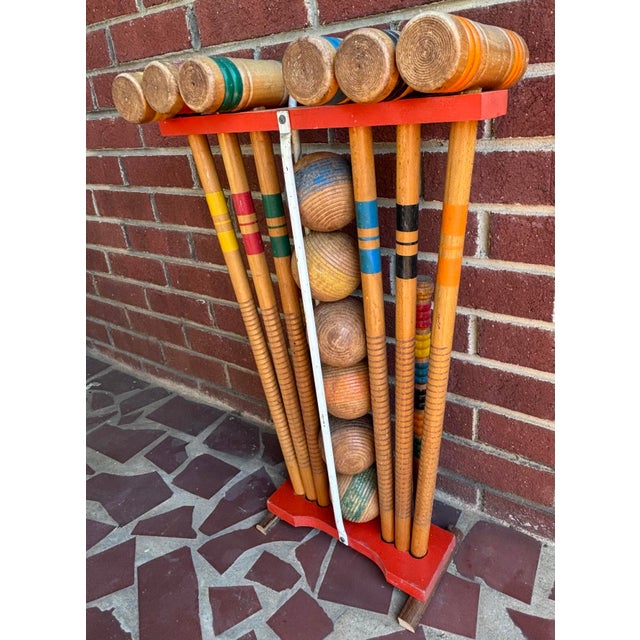 Wood Antique Wooden Croquet Complete Set on Stand, 24 Pieces For Sale - Image 7 of 12