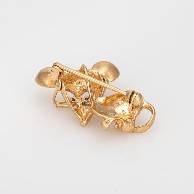 Modern Vintage Mouse Pendant Movable Glasses 14k Yellow Gold Brooch Heirloom Jewelry For Sale - Image 3 of 3