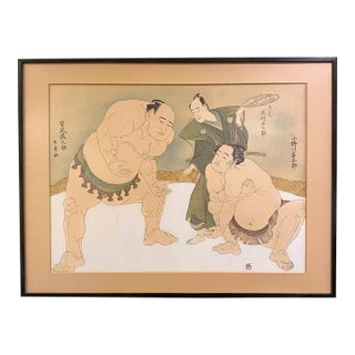 Katsukawa Shunsho Sumo Wrestlers Woodblock Print Antique Japanese Ukiyo-E Decor For Sale