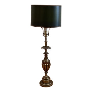 Vintage Stiffel Solid Brass Hollywood Regency Table Lamp with Original Shade Circa 1950 For Sale
