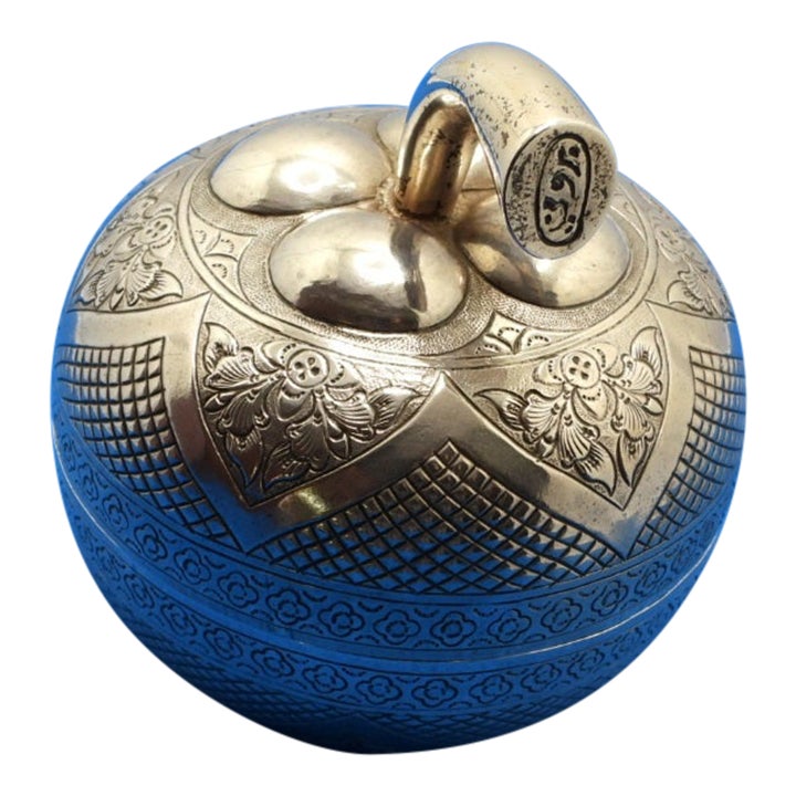 Vintage South East Asian Silver Apple Shaped Box | Chairish