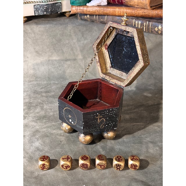 Custom-Crafted Set of Occult Divination & Astrological Dice With Planetary Altar Trinket Box For Sale - Image 9 of 10