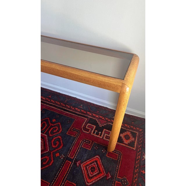 Mid-Century Modern 1970s Vintage Console Table Wood & Tinted Glass For Sale - Image 3 of 8
