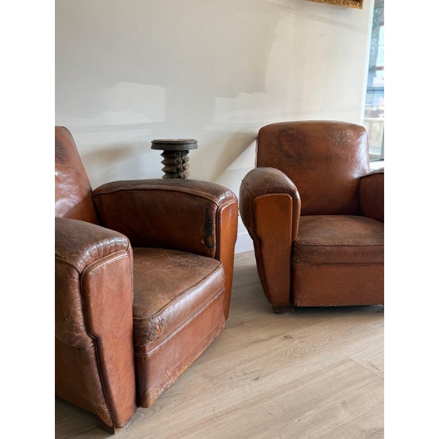 Pair of Two Vintage Oversized French Leather Club Chairs For Sale - Image 15 of 18
