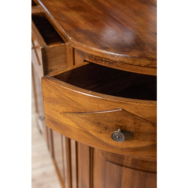 Wood Italian 19th Century Walnut Credenza with Diamond Motifs and Rounded Sides For Sale - Image 7 of 12