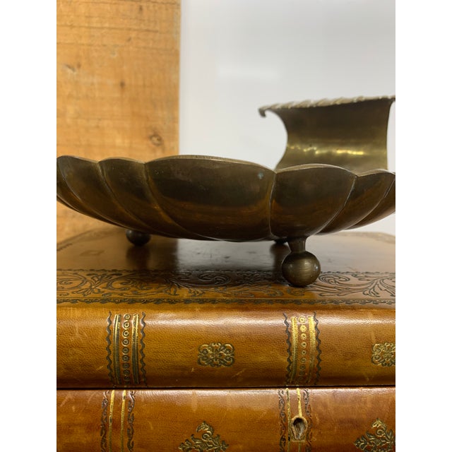 Hollywood Regency Large Vintage Brass Scallop Shell Centerpiece Bowl For Sale - Image 3 of 7