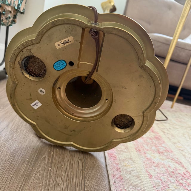 1970s Hollywood Regency Stiffel Solid Brass Tulip Torchiere Floor Lamp For Sale - Image 10 of 10