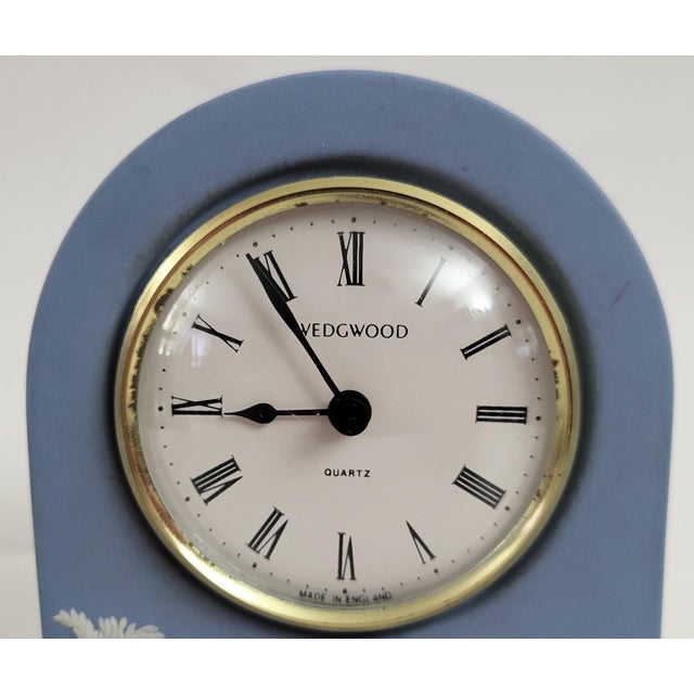 Blue Vintage English Blue Jasperware Neoclassical Wedgewood Shelf Desk Clock For Sale - Image 8 of 12