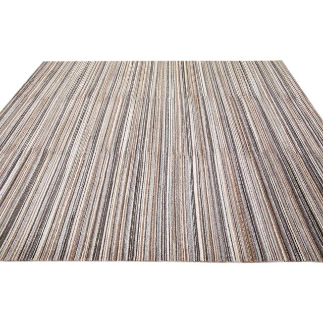 2010s 2010s Modern Apadana's Groove Handmade Brown Bamboo/Silk Rug With Stripe Motif For Sale - Image 5 of 7