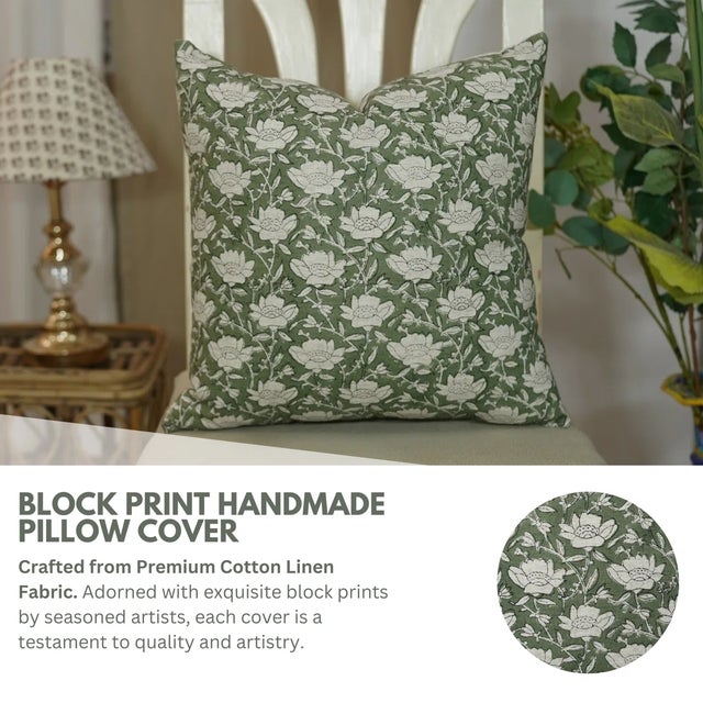 Add a touch of serene elegance to your living space with our block print handmade cushion cover in the "Dhuv" design. Made...