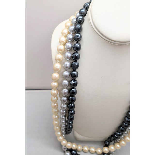 1980s Vintage 1980s Signed Les Bernard 3-Strand Faux-Pearl Necklace For Sale - Image 5 of 11