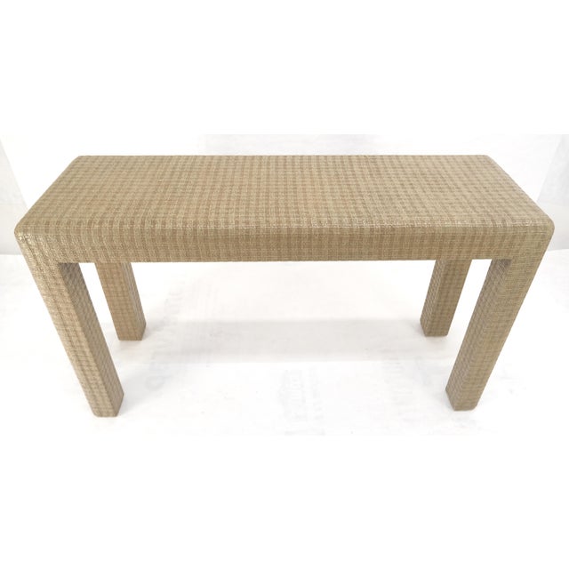 Paint lacquered Grass Cloth Mid Century c1970s Console Sofa Table MINT For Sale - Image 7 of 13