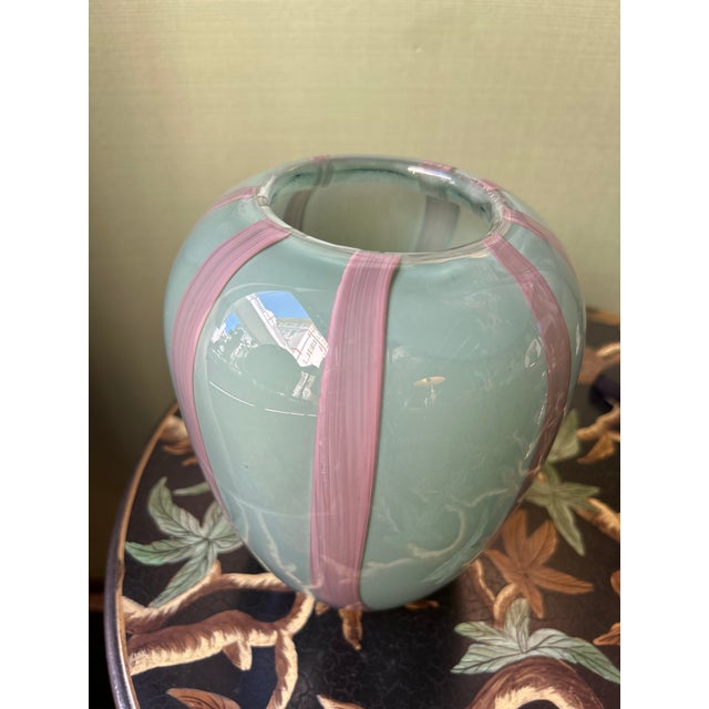 Purple Striped Celadon Vase in Blown Murano Glass by Henriette, in New conditions. Designed from 2000 Labeled by Maker