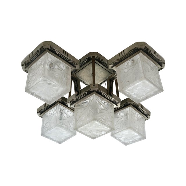 1930s Ceiling Lamp with Cubist Glass Shades, 1930s For Sale - Image 5 of 8