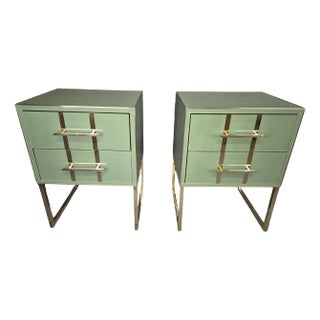 Pair of Green Glass Bedside Tables Made in Italy For Sale