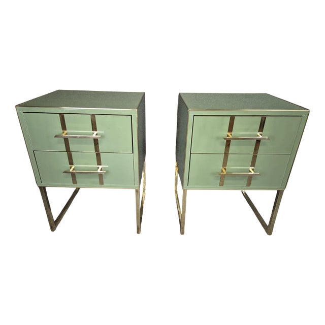 Pair of Green Glass Bedside Tables Made in Italy For Sale