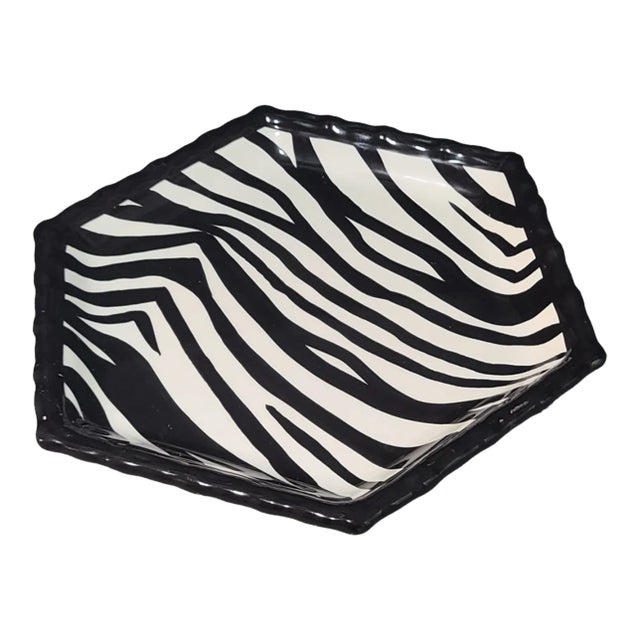 Decorative Roscher Earthenware Black & White Safari Zebra Hexagon Plate For Sale