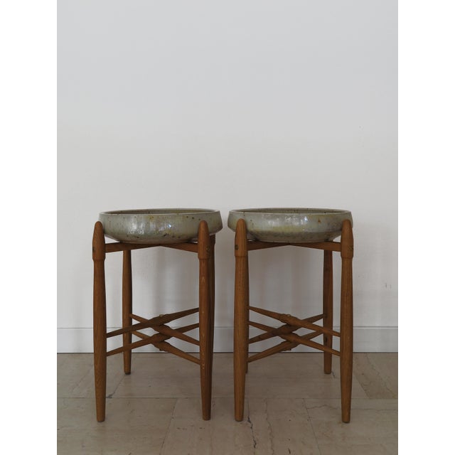 Scandinavian midcentury modern design set of two coffe tables deigned by Poul Hundevad with solid oak structure and...