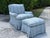 English Vintage Skirted Lounge Chair & Ottoman With Carved Claw Feet For Sale - Image 3 of 17