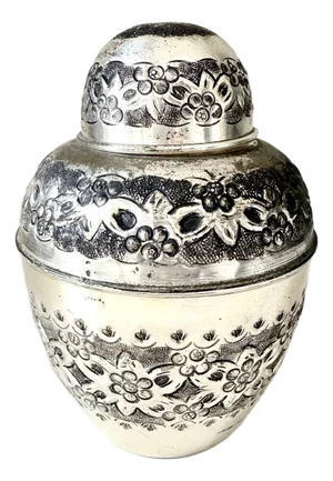 Vintage Floral Repousse & Chased Silver Ginger Jar / Tea Canister Urn