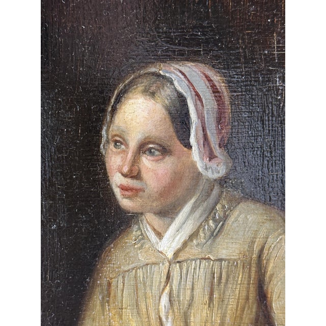 Girl by the Window with Delft Jug, 1750, Oil & Wood For Sale - Image 6 of 9