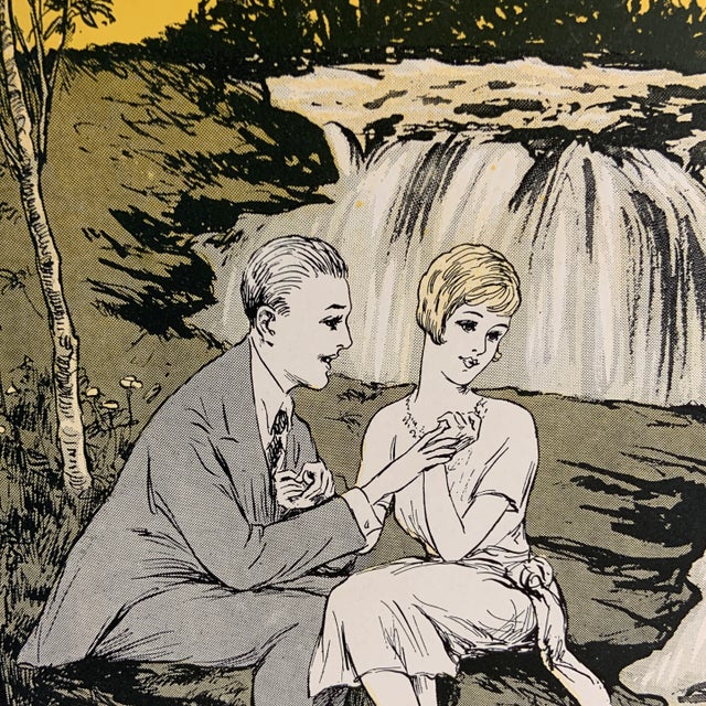 1928 By the Waterfall Sheet Music with Ukulele Arrangement Couple by the waterfall. Ready for matting and framing.