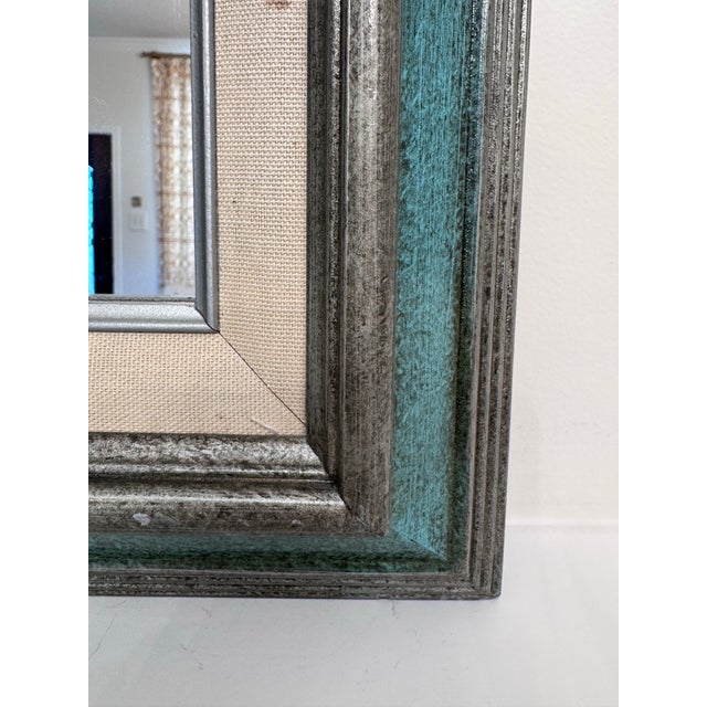 Mid Century Traditional Mint Green & Silver Wood Wall Mirror For Sale - Image 10 of 12