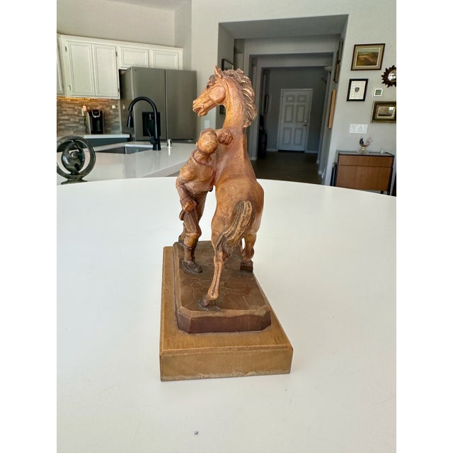 Vintage Carved Wood Horse & Jockey Sculpture by Anri in Italy For Sale - Image 4 of 15