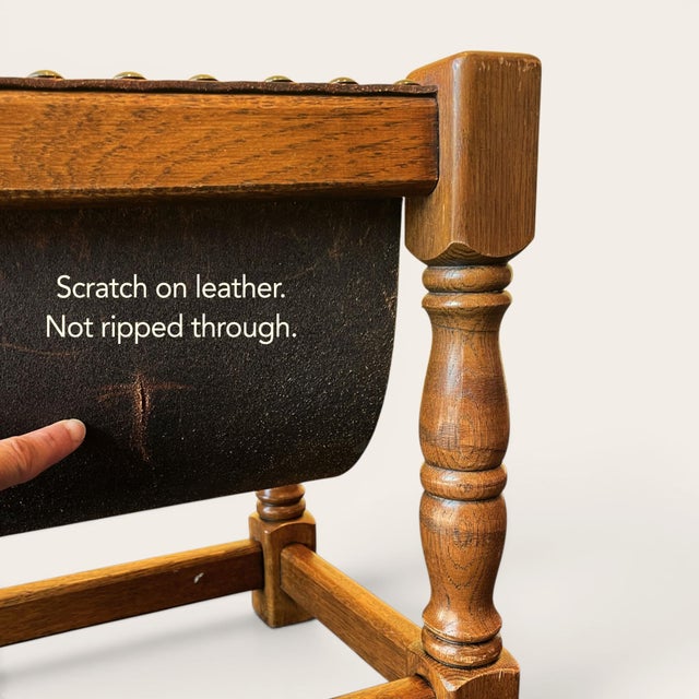 Dutch Wood Magazine Rack with Leather Sling, 1970s For Sale - Image 11 of 12