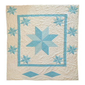 Vintage Handmade Quilted Turquoise and White Lone Star Quilt