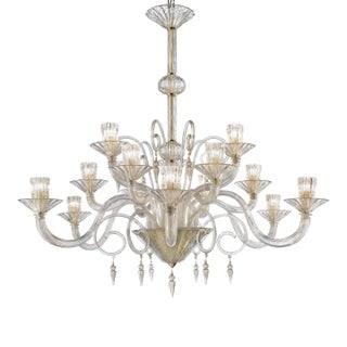 Huge Imperial Trasparent and Gold "Rigadin" Murano Glass Chandelier For Sale