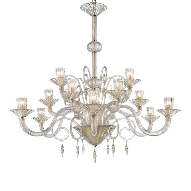 Huge Imperial Trasparent and Gold "Rigadin" Murano Glass Chandelier For Sale