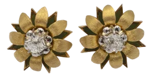 Gold Earrings with Diamonds, 1940s, Set of 2