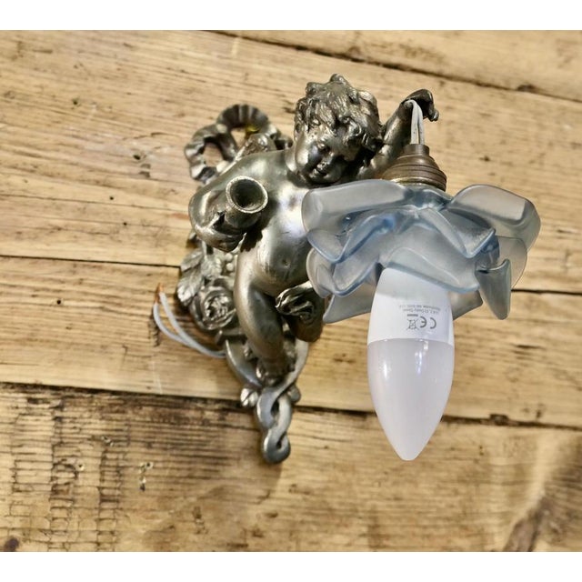 French Arts and Crafts Cherub Wall Lights, 1900, Set of 2 For Sale - Image 3 of 8