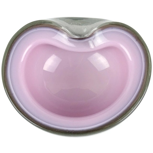 Mid-Century Modern Murano Vintage Pink Gray Pulegoso Bubble Layers Italian Art Glass Mid Century Bowl Vide Poche For Sale - Image 3 of 7