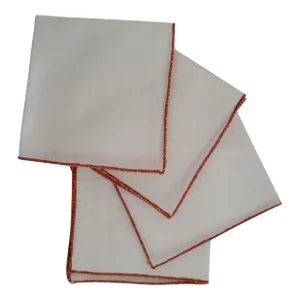 1960s White Linen and Orange Trimmed Linen Luncheon Napkins- Set of 4