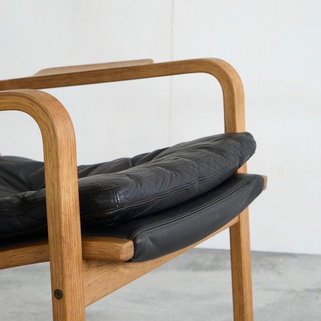 Lounge Chair in Birch and Black Leather attributed to Yngve Ekström for Swedese, 1970s For Sale - Image 11 of 12